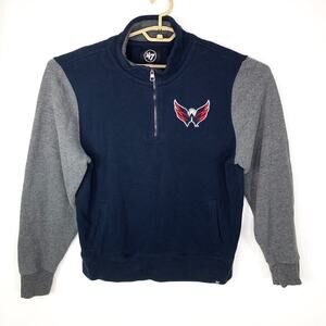 47 Washington Capitals Mens L NHL Half Zip Long Sleeve Sweatshirt Sweater Blue